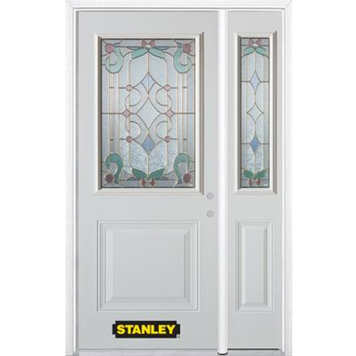 48 In. x 82 In. 1/2 Lite 1-Panel Pre-Finished White Steel Entry Door with Sidelite and Brickmould