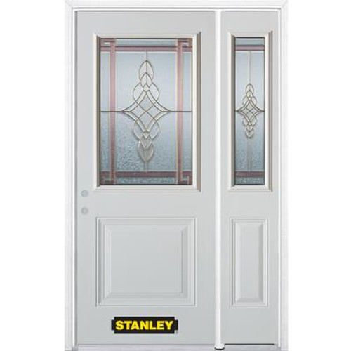 52 In. x 82 In. 1/2 Lite 1-Panel Pre-Finished White Steel Entry Door with Sidelite and Brickmould