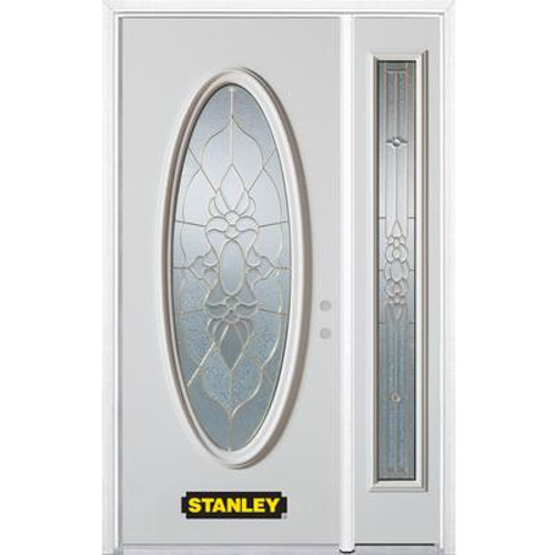 52 In. x 82 In. Full Oval Lite Pre-Finished White Steel Entry Door with Sidelite and Brickmould
