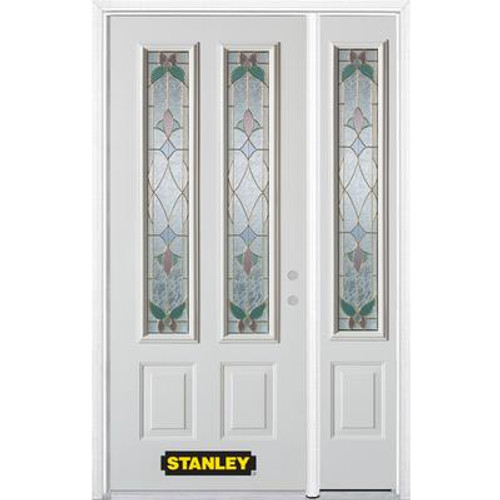 50 In. x 82 In. 2-Lite 2-Panel Pre-Finished White Steel Entry Door with Sidelite and Brickmould
