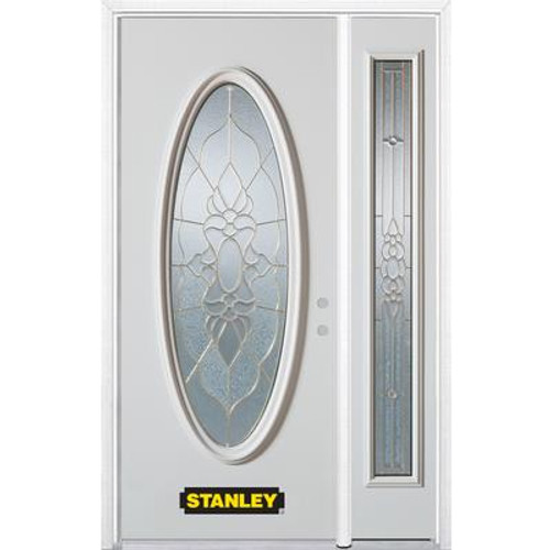 50 In. x 82 In. Full Oval Lite Pre-Finished White Steel Entry Door with Sidelite and Brickmould