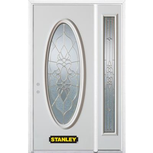 48 In. x 82 In. Full Oval Lite Pre-Finished White Steel Entry Door with Sidelite and Brickmould