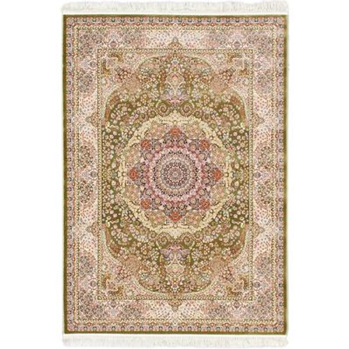 Hand loomed King David Light Green Silk Rug - 3 Ft. 11 In. x 5 Ft. 7 In.