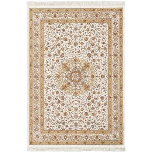 Hand loomed King David White Silk Rug - 3 Ft. 11 In. x 5 Ft. 7 In.