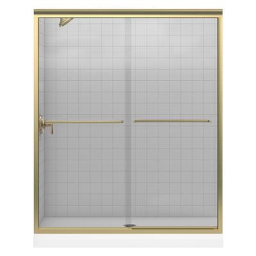 Fluence Frameless Bypass Bath Shower Door in Anodized Brushed Bronze