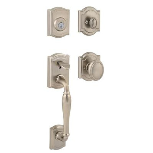 Prestige Wesley Single Cylinder Satin Nickel Handleset with Carnaby Entry Knob Featuring SmartKey