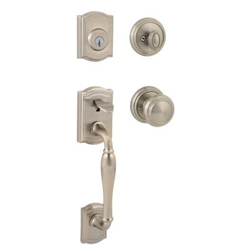 Prestige Wesley Single Cylinder Satin Nickel Handleset with Alcott Entry Knob Featuring SmartKey