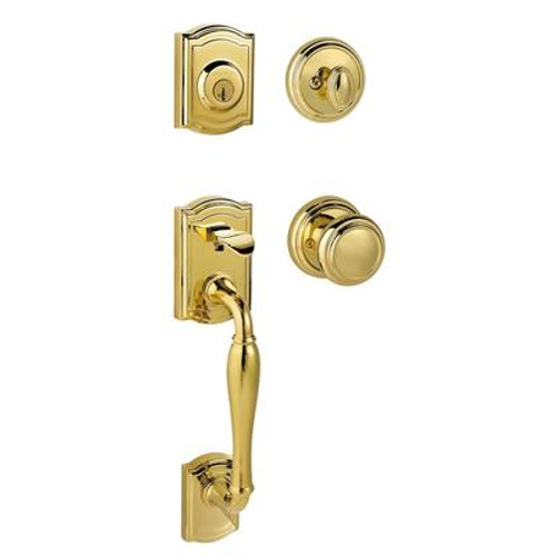 Prestige Avendale Single Cylinder Polished Brass Handleset with Alcott Entry Knob Featuring SmartKey