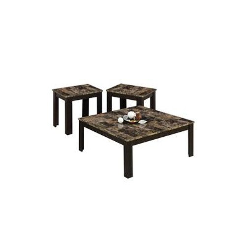 Table Set - 3Pcs Set / Cappuccino / Marble-Look Top