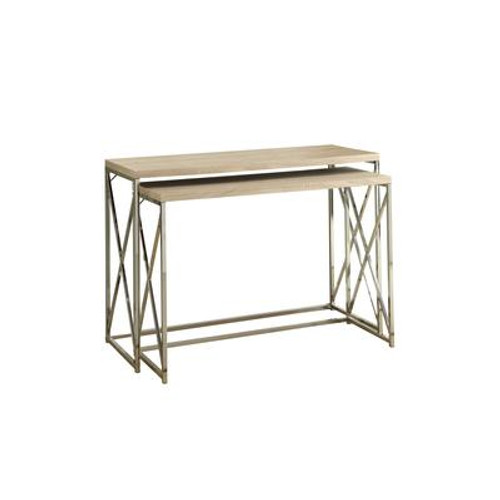 Console Table - 2Pcs / Natural With Chrome Metal