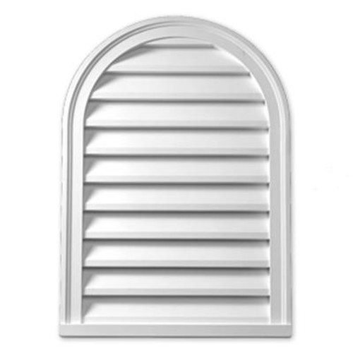 29-3/16 Inch x 38-11/16 Inch x 1 Inch Primed Polyurethane Cathedral Louver Flat Trim Gable Grill Vent in White