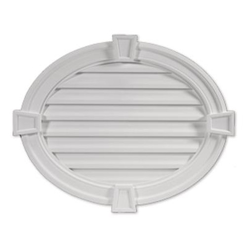 37-1/2 Inch x 30 Inch x 3 Inch Decorative Oval Horizontal Louver Gable Grill Vent with Decorative Trim and Keystone