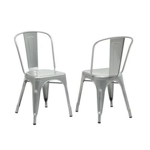 Dining Chair - 2Pcs / 33''H / Silver Galvanized Metal