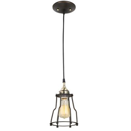 64751 1-Light Vintage Hanging Caged Pendant Light Fixture; Antique Brass Finish