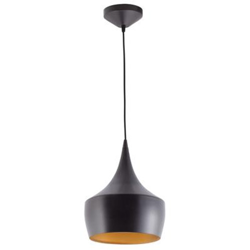 63871 1 Light Vintage Hanging Pendant Light Fixture; Oil Rubbed Bronze Finish with Gold Interior