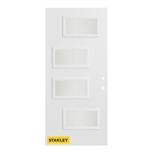 34 In. x 80 In. Beatrice Satin Opaque 4-Lite Prefinished White Left-Hand Inswing Steel Entry Door