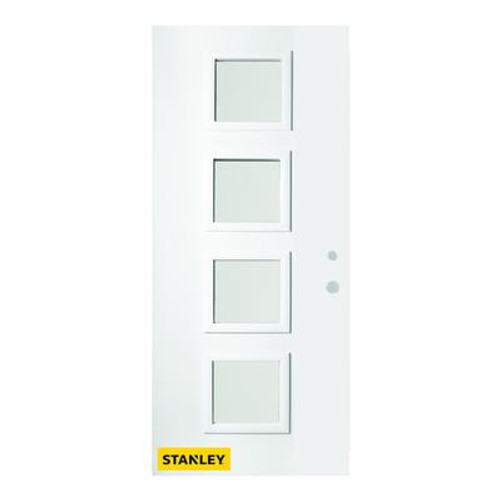 34 In. x 80 In. Evelyn Satin Opaque 4-Lite Prefinished White Left-Hand Inswing Steel Entry Door
