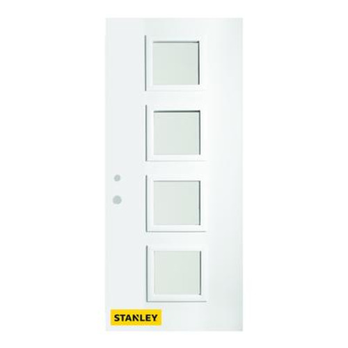 34 In. x 80 In. Evelyn Satin Opaque 4-Lite Prefinished White Right-Hand Inswing Steel Entry Door