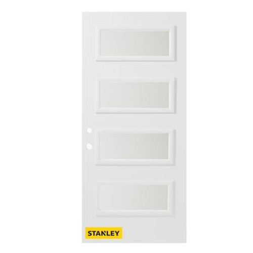 34 In. x 80 In. Lorraine Satin Opaque 4-Lite Prefinished White Right-Hand Inswing Steel Entry Door