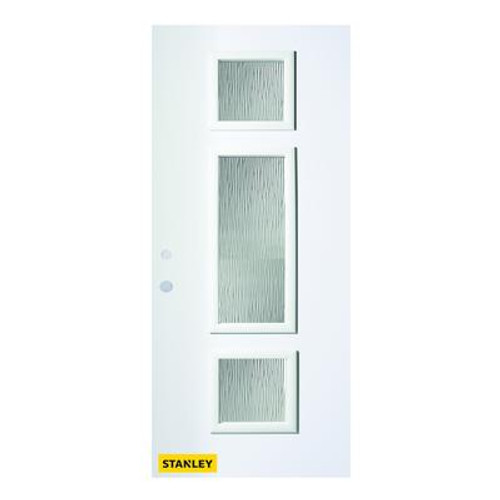 36 In. x 80 In. Marjorie Grain 3-Lite Prefinished White Right-Hand Inswing Steel Entry Door