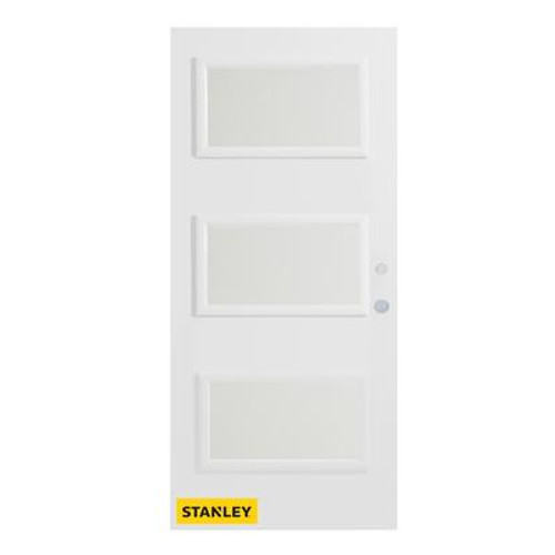 36 In. x 80 In. Dorothy Satin Opaque 3-Lite Prefinished White Left-Hand Inswing Steel Entry Door