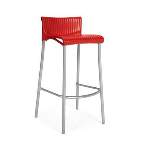 4 pack of Duca Stacking Resin Barstools with Anodized Aluminum Legs -(Red)