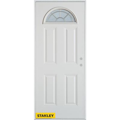 Geometric Fanlite 4-Panel White 36 In. x 80 In. Steel Entry Door - Left Inswing