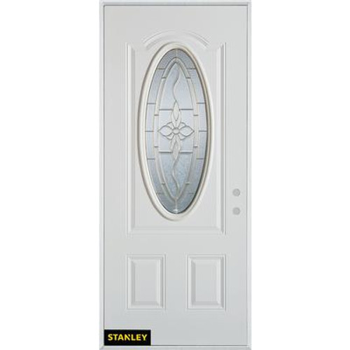 Traditional Oval Lite 2-Panel White 32 In. x 80 In. Steel Entry Door - Left Inswing