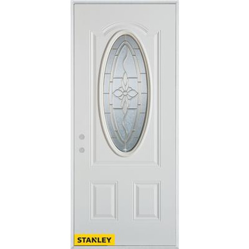 Traditional Oval Lite 2-Panel White 34 In. x 80 In. Steel Entry Door - Right Inswing