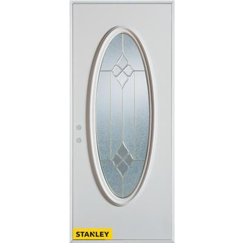 Geometric Zinc Oval Lite White 32 In. x 80 In. Steel Entry Door - Right Inswing