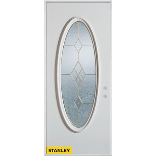 Geometric Oval Lite 2-Panel White 32 In. x 80 In. Steel Entry Door - Left Inswing