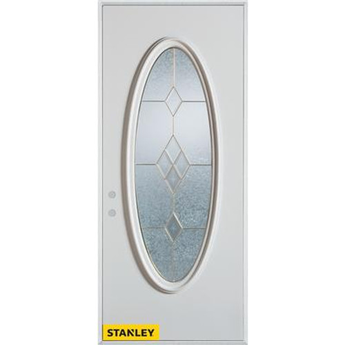 Geometric Zinc Oval Lite 2-Panel White 32 In. x 80 In. Steel Entry Door - Right Inswing