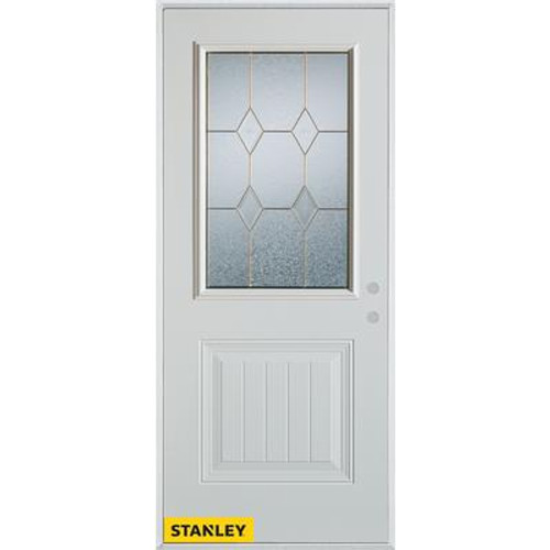 Geometric 1/2 Lite 1-Panel 2-Panel White 32 In. x 80 In. Steel Entry Door - Left Inswing