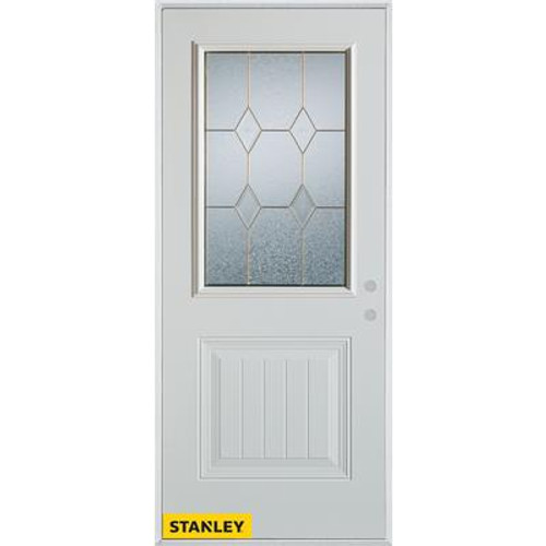 Geometric Patina 1/2 Lite 1-Panel 2-Panel White 32 In. x 80 In. Steel Entry Door - Left Inswing