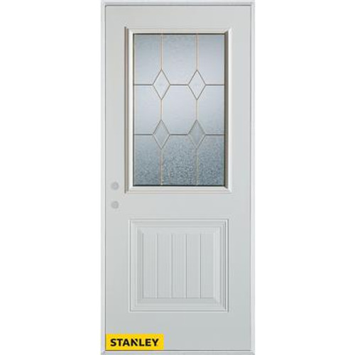 Geometric Patina 1/2 Lite 1-Panel 2-Panel White 34 In. x 80 In. Steel Entry Door - Right Inswing