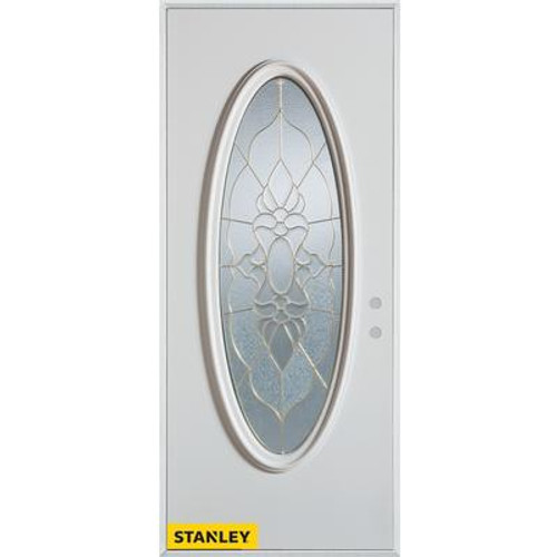 Traditional Patina Oval Lite White 36 In. x 80 In. Steel Entry Door - Left Inswing