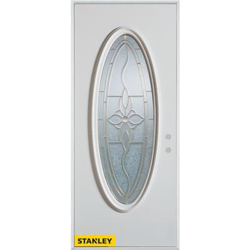 Traditional Patina Oval Lite White 32 In. x 80 In. Steel Entry Door - Left Inswing