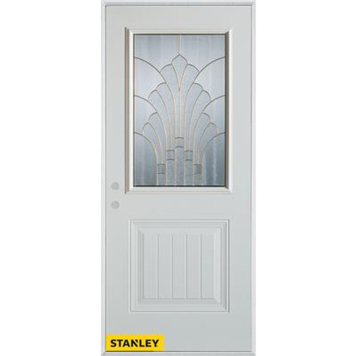 Art Deco Zinc 1/2 Lite 1-Panel White 32 In. x 80 In. Steel Entry Door - Right Inswing