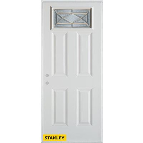 Art Deco Zinc Rectangular Lite 4-Panel White 36 In. x 80 In. Steel Entry Door - Right Inswing