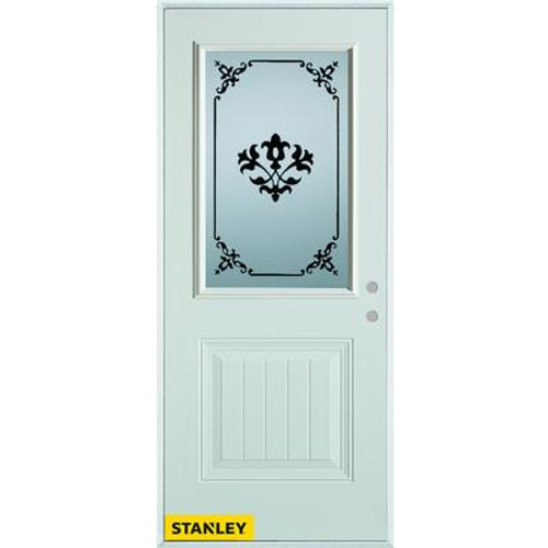 Silkscreened 1/2 Lite 1-Panel White 32 In. x 80 In. Steel Entry Door - Left Inswing
