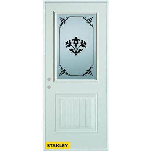 Silkscreened 1/2 Lite 1-Panel White 32 In. x 80 In. Steel Entry Door - Right Inswing