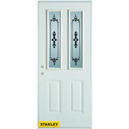 Silkscreened 2-Lite 2-Panel White 36 In. x 80 In. Steel Entry Door - Right Inswing