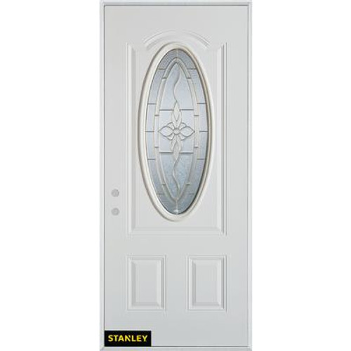 Traditional Patina Oval Lite 2-Panel White 34 In. x 80 In. Steel Entry Door - Right Inswing