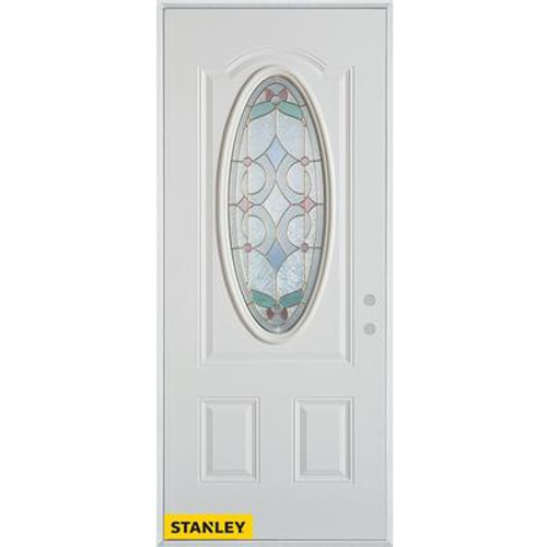 Art Deco Oval Lite 2-Panel White 34 In. x 80 In. Steel Entry Door - Left Inswing