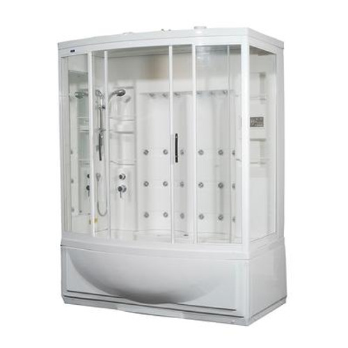 68 Inch x 41 Inch x 86 Inch Steam Shower Enclosure Kit with Whirlpool Bath with 24 Body Jets in White with Left Hand