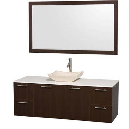 Amare 60 In. Vanity in Espresso with Man-Made Stone Vanity Top in White and Ivory Marble Sink