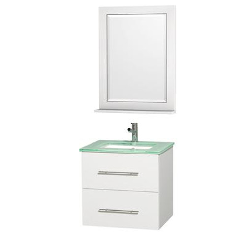Centra 24 In. Vanity in White with Glass Top with Square Porcelain Under Mounted Sink