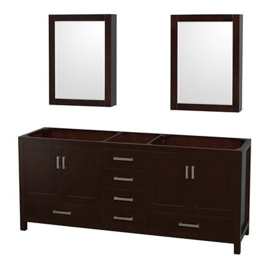 Sheffield 80 In. Double Vanity Cabinet with Medicine Cabinets in Espresso