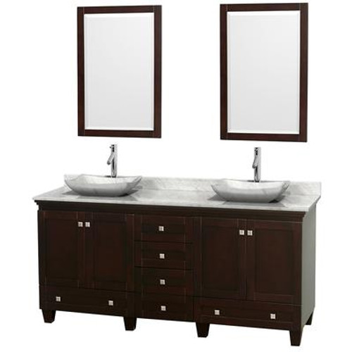 Acclaim 72 In. Vanity in Espresso with Top in Carrara White with White Carrara Sinks and Mirrors