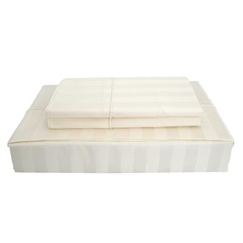 300TC Damask Stripe Sheet Set; Ivory; King